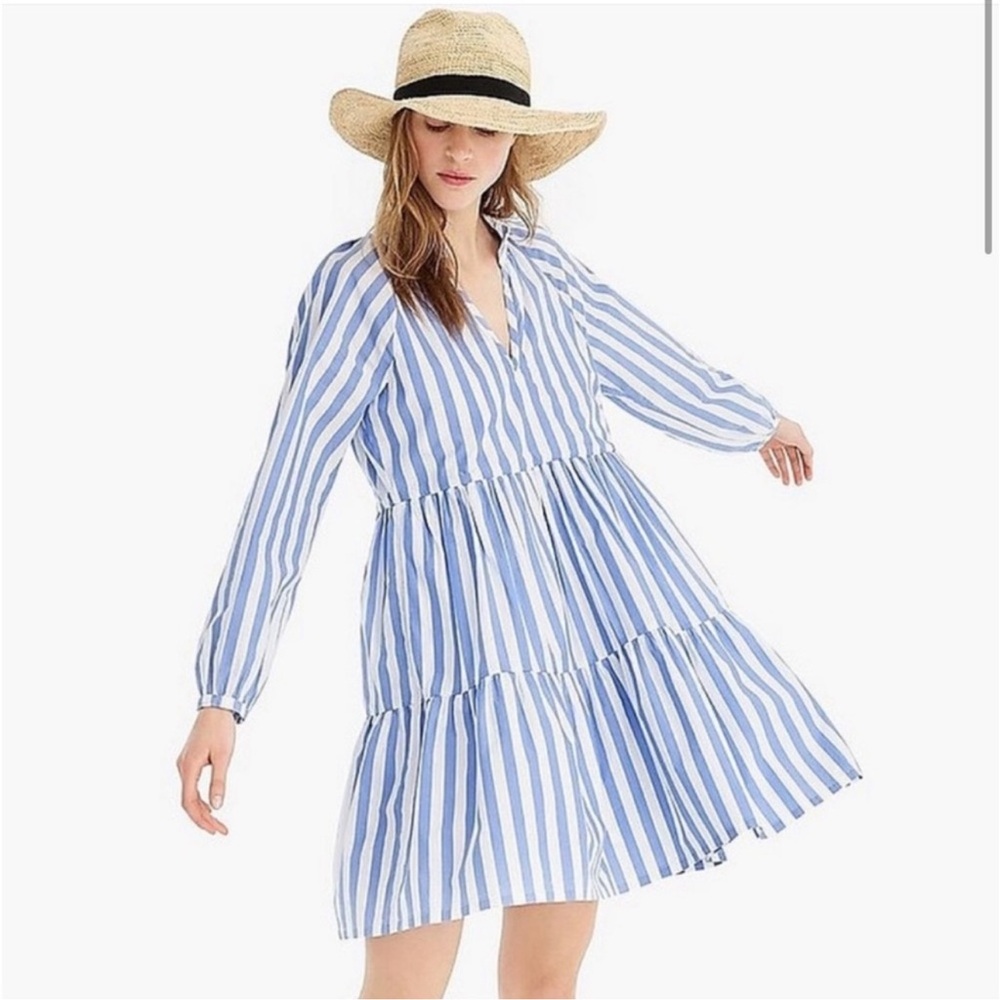 J. Crew Tiered Cotton Poplin Long sleeve Mini Dress